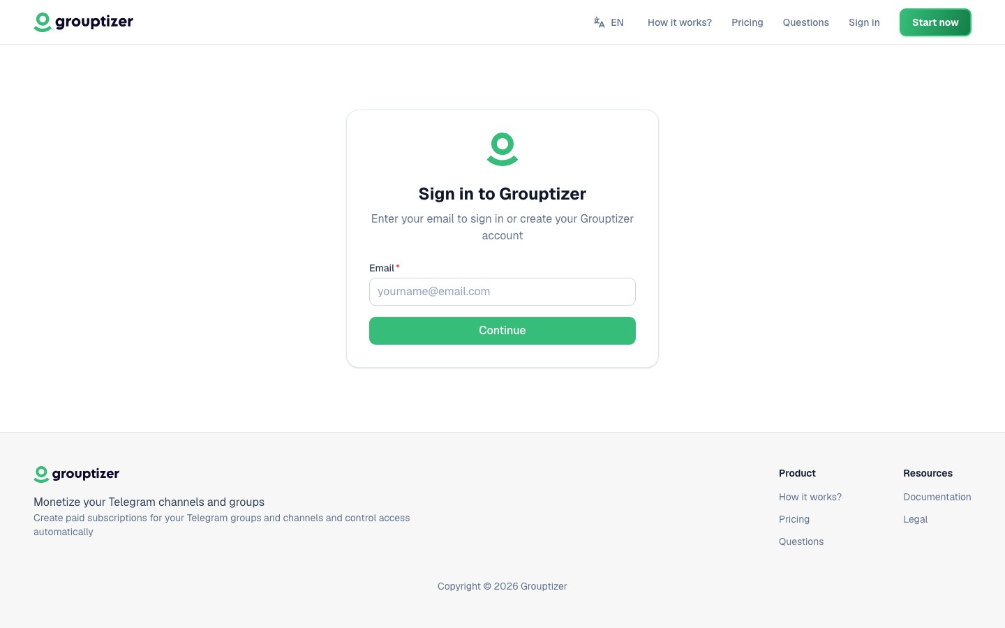 Login screen