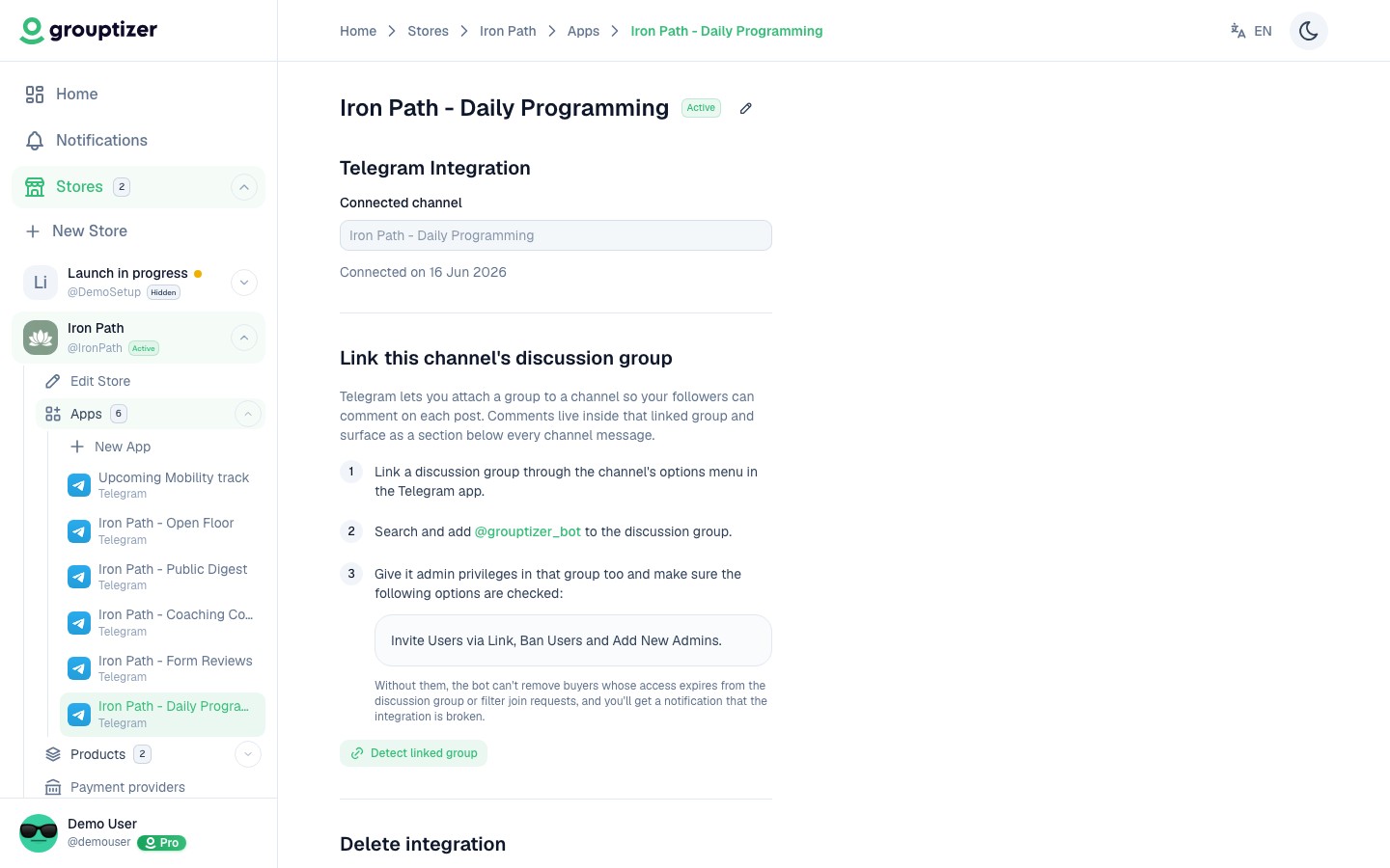Verified integration with a channel