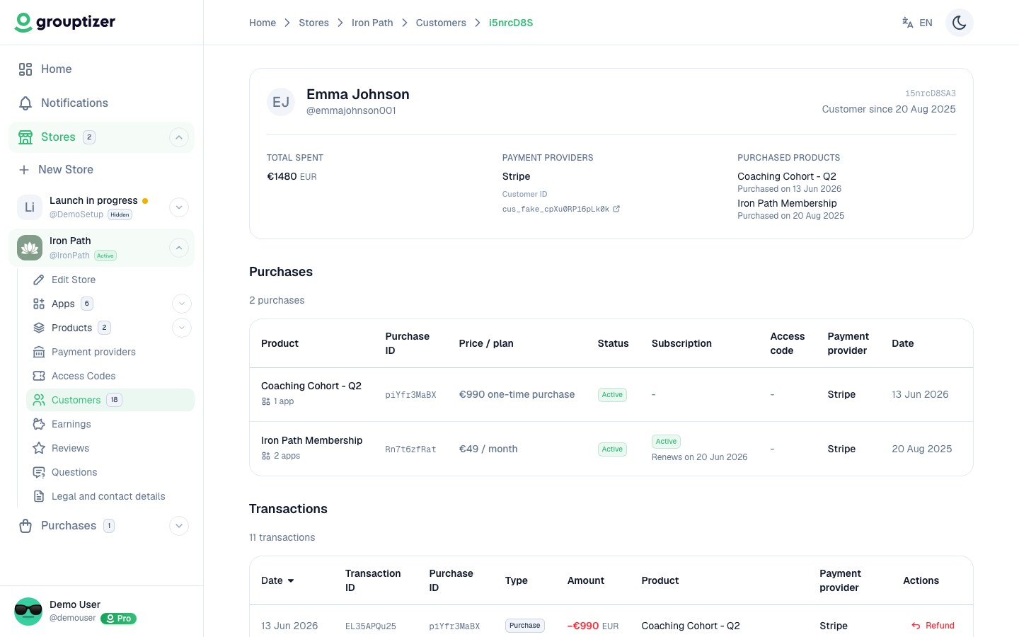 Customer detail screen