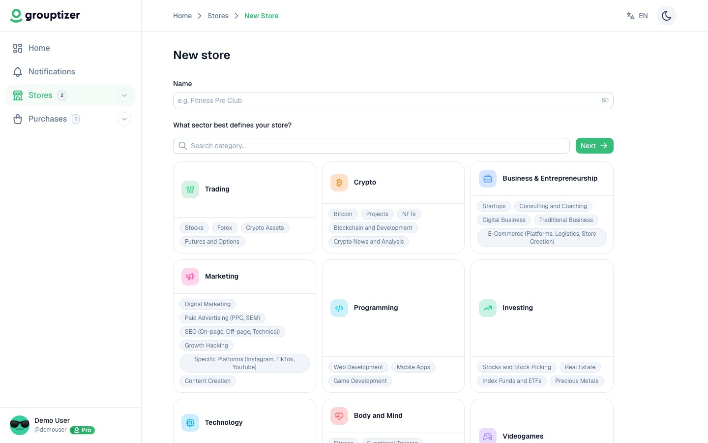 Create store wizard — step 1