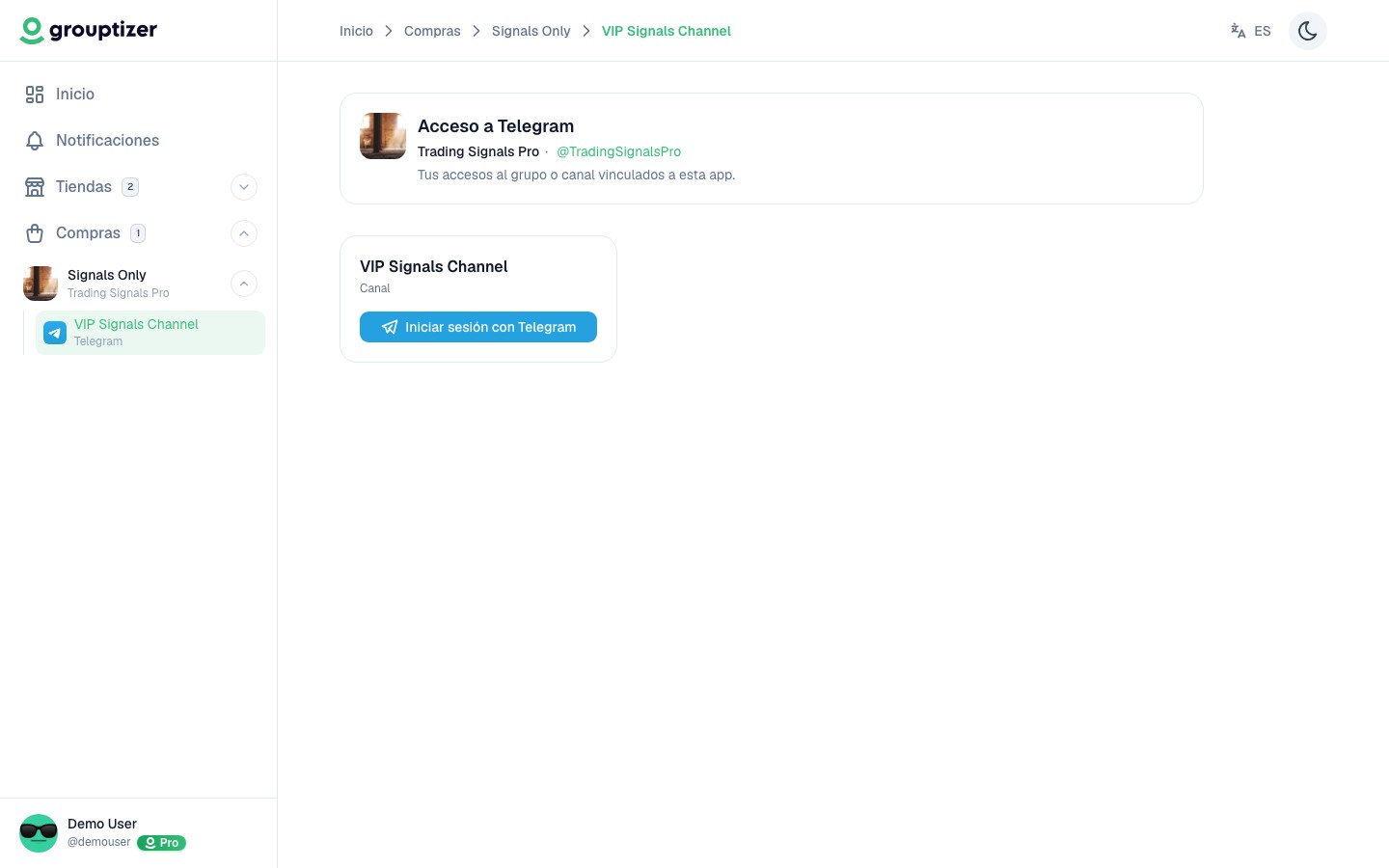 Pantalla de acceso a la app de Telegram