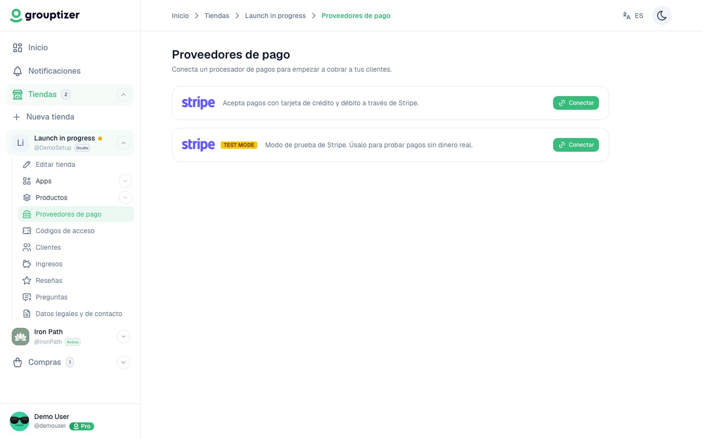 Proveedores de pago sin conectar